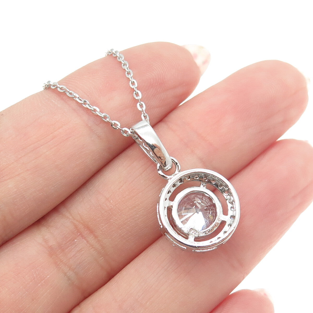 925 Sterling Silver Round-Cut C Z Circle of Life Cable Chain Necklace 16"