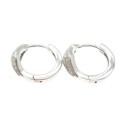 925 Sterling Silver Round-Cut C Z Diamond-Shape Hoop Earrings