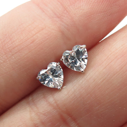 925 Sterling Silver Heart-Cut Shaped White C Z Stud Earrings