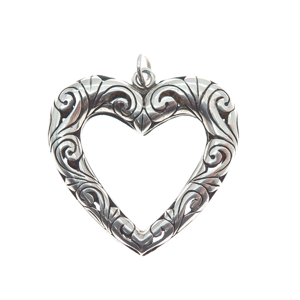 925 Sterling Silver Vintage Ornate Open Heart Oxidized Pendant
