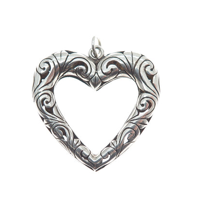 925 Sterling Silver Vintage Ornate Open Heart Oxidized Pendant