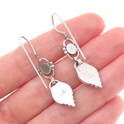925 Sterling Silver Vintage Real Yellow Quartz Beaded Oxidized Dangle Earrings