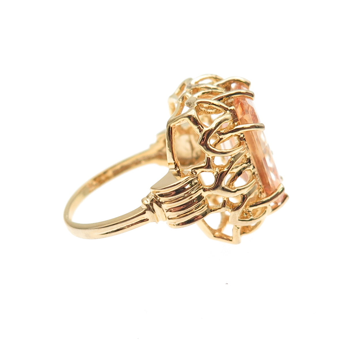 925 Sterling Silver Gold Plated Emerald-Cut Champagne C Z Ring Size 7