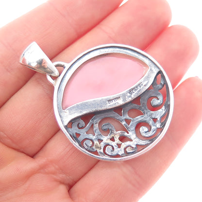 SX Sally C 925 Sterling Silver Vintage Pink Enamel Yin Yang Ornate Charm Pendant