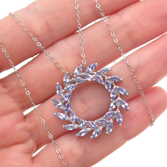 Chuck Clemency 925 Sterling Real Marquise-Cut Tanzanite Cable Chain Necklace 20"