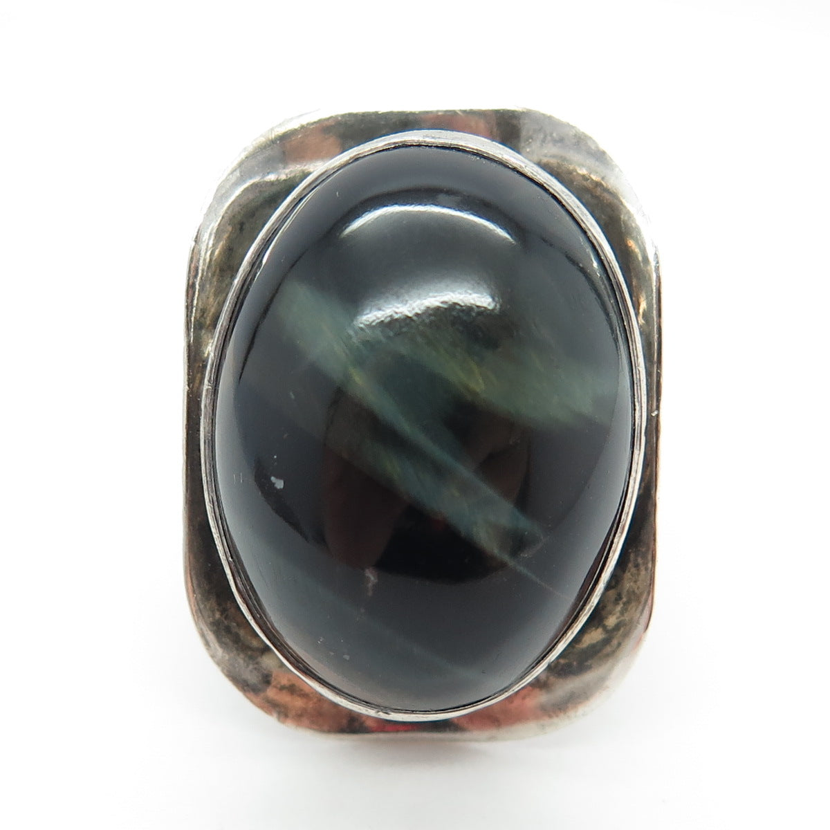 925 Sterling Silver Vintage Real Black Tiger Eye Gemstone Ring Size 8.75