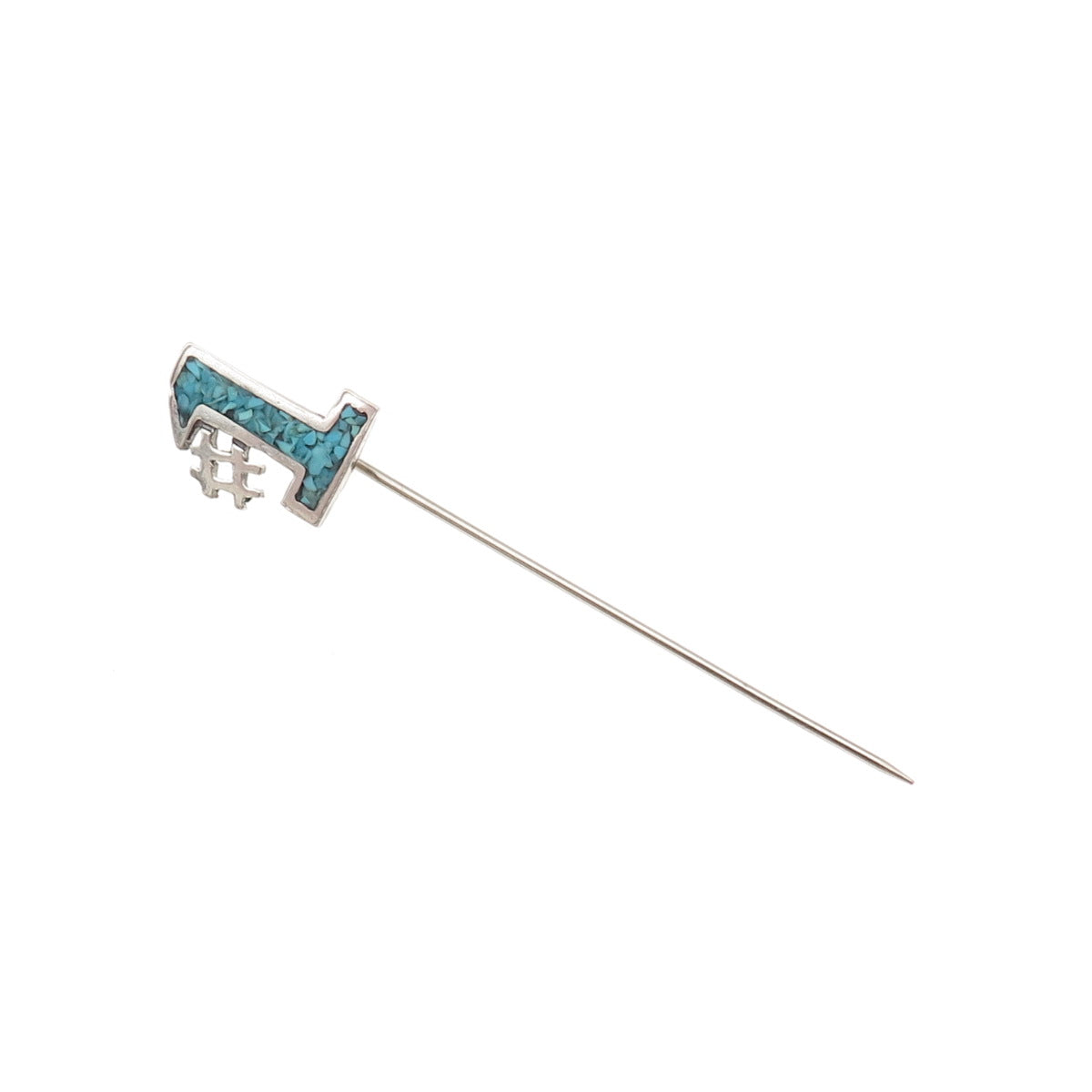 Old Pawn 925 Sterling Silver Vintage Turquoise Inlay Number 1 Tribal Lapel Pin