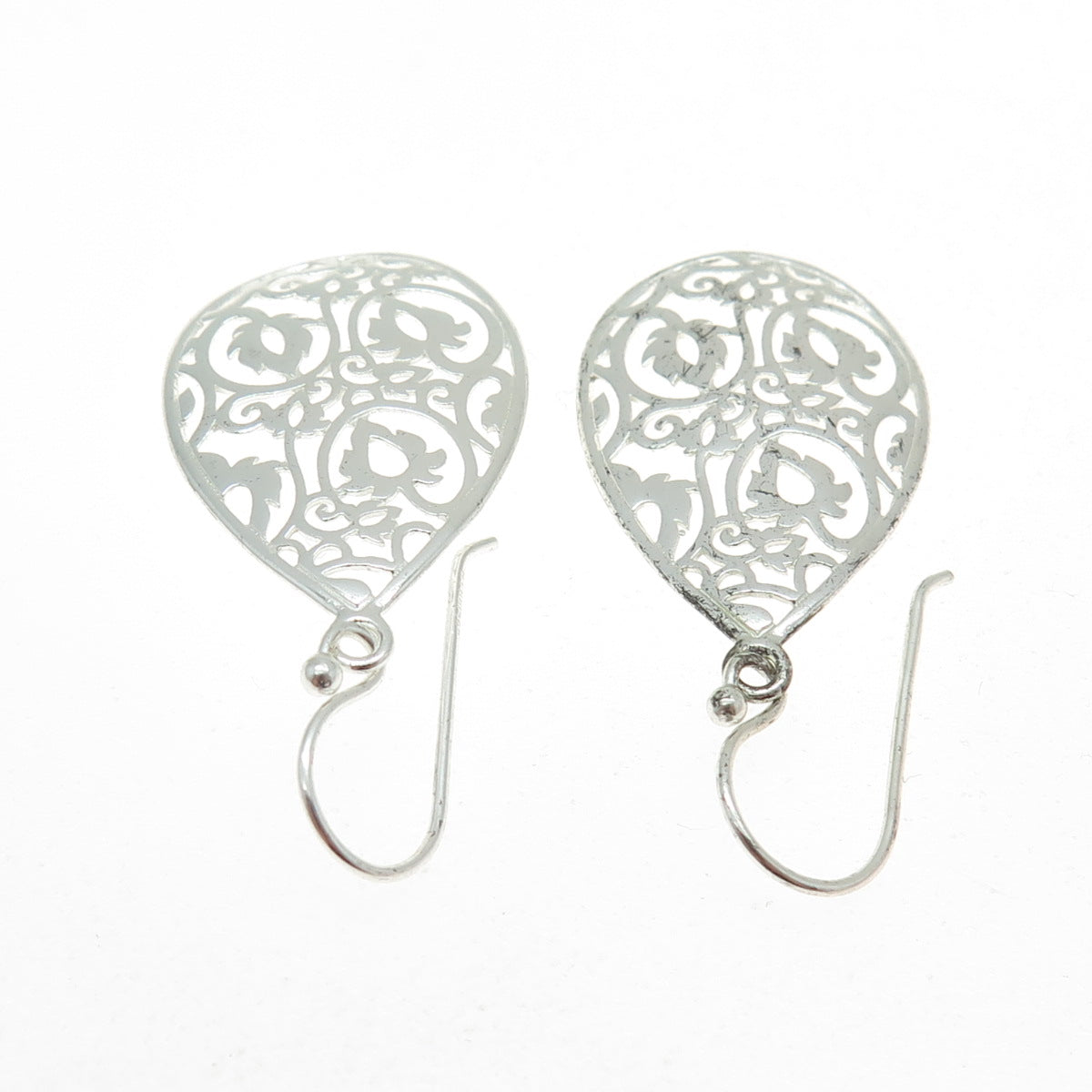 925 Sterling Silver Ornate Teardrop Dangle Earrings