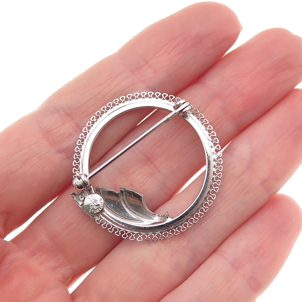 Curtis Curtman 925 Sterling Silver Vintage Filigree Circle Floral Pin Brooch