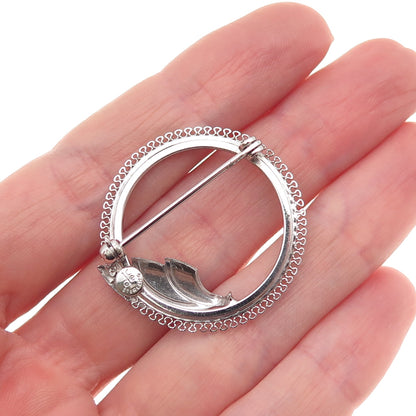 Curtis Curtman 925 Sterling Silver Vintage Filigree Circle Floral Pin Brooch
