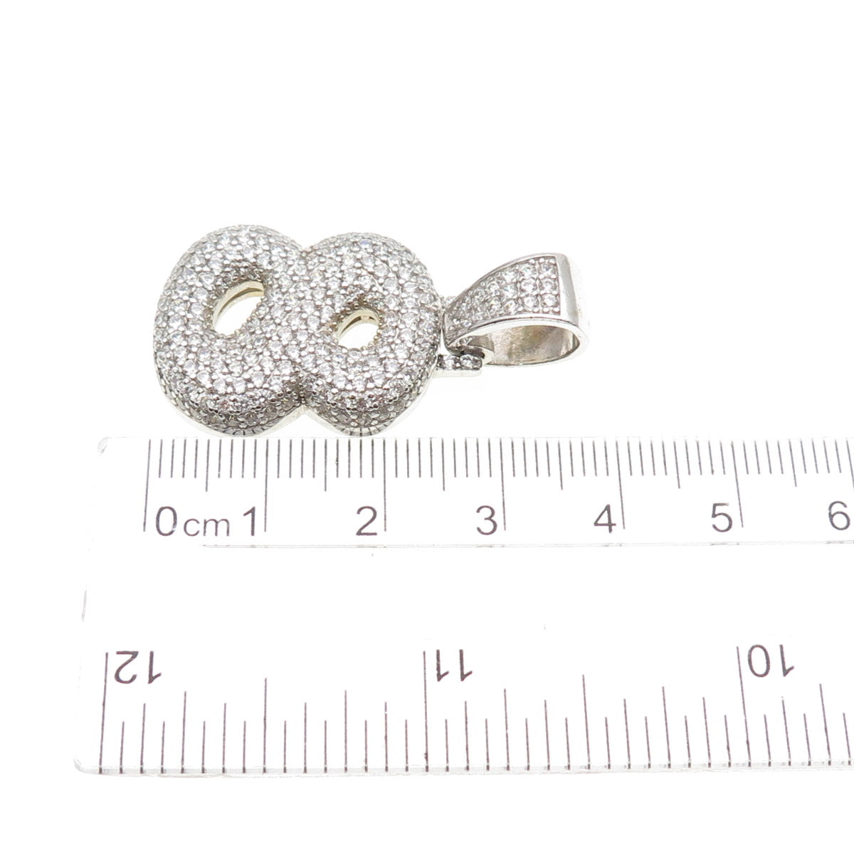 925 Sterling Silver Round-Cut C Z Lucky Number 8 Charm Pendant
