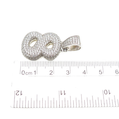 925 Sterling Silver Round-Cut C Z Lucky Number 8 Charm Pendant