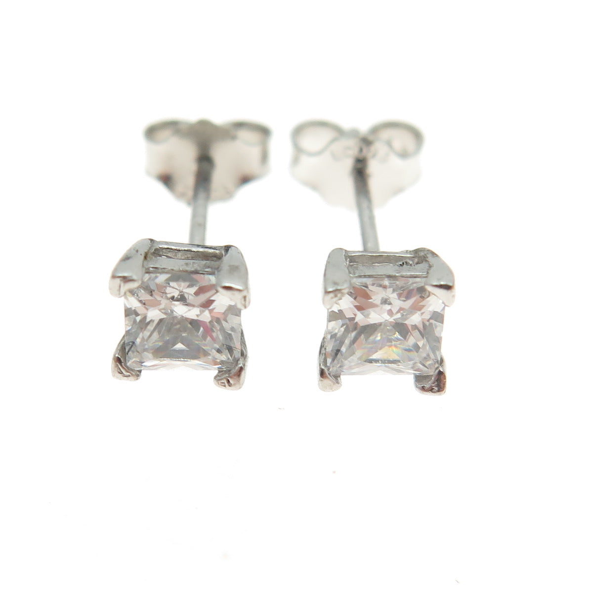 925 Sterling Silver Princess-Cut C Z Stud Earrings