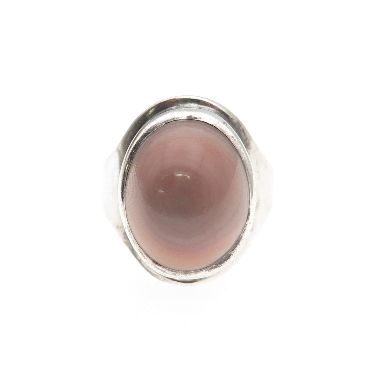 925 Sterling Silver Vintage Real Agate Modernist Oxidized Ring Size 7