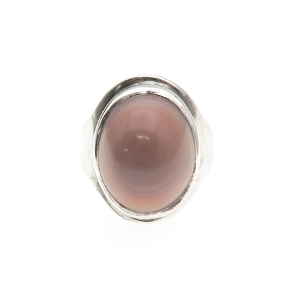925 Sterling Silver Vintage Real Agate Modernist Oxidized Ring Size 7
