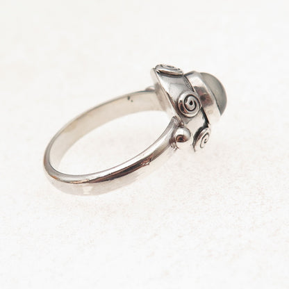 925 Sterling Silver Vintage Real Moonstone Spiral Oxidized Ring Size 7.5