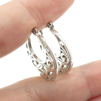 925 Sterling Silver Vintage Floral Disc Hoop Earrings