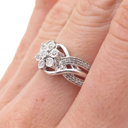 SK9 Allure Gems 925 Sterling Silver Real Diamond Floral Ring Size 7.25