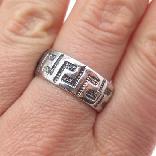 ITAOR 925 Sterling Silver Vintage Italy Greek Maze Oxidized Band Ring Size 9.25