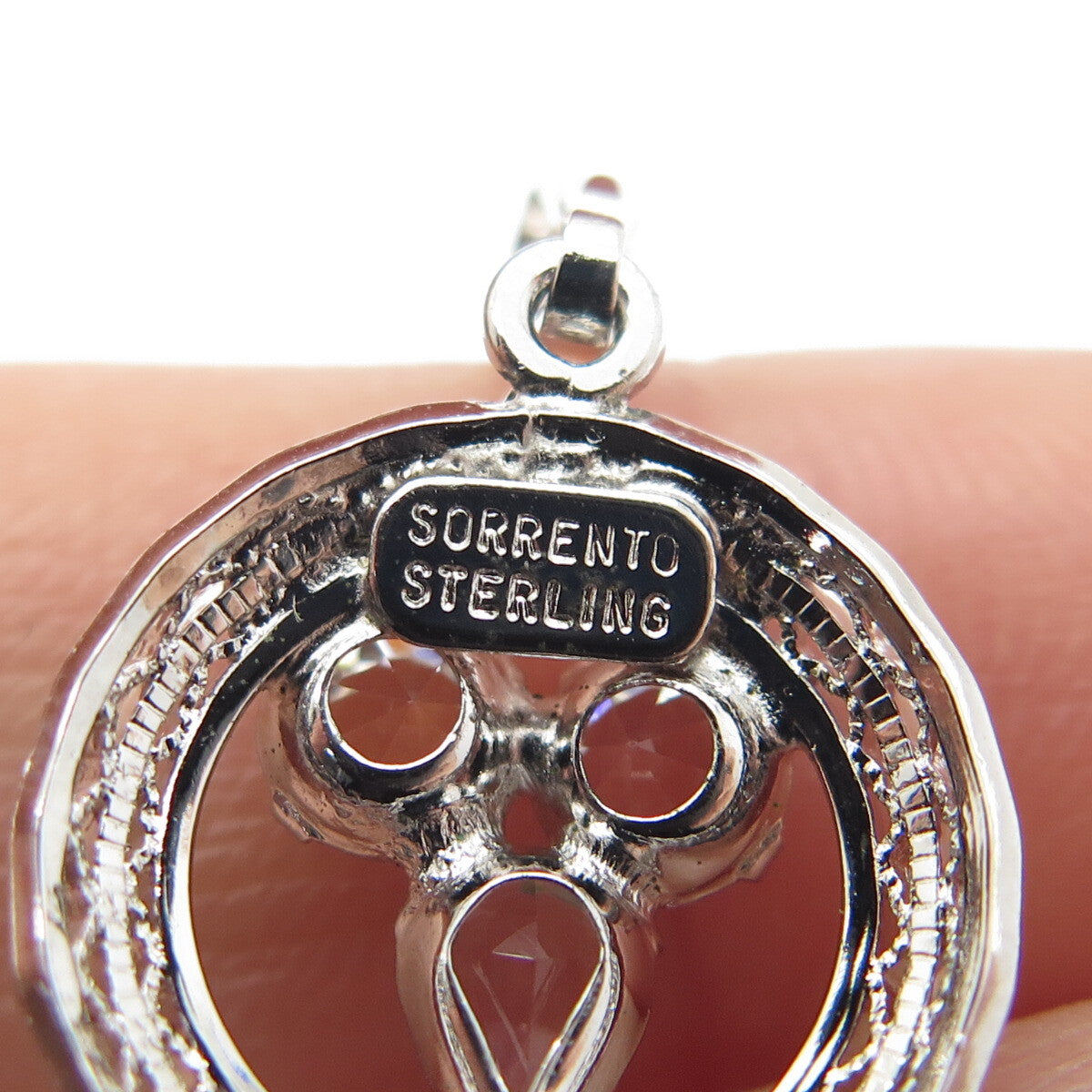 SORRENTO 925 Sterling Silver Antique Art Deco Rhinestone Minimalist Pendant