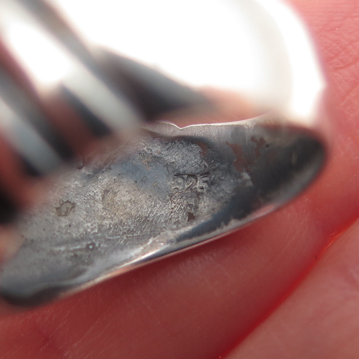 925 Sterling Silver Vintage Pear-Cut Pink C Z Modernist Oxidized Ring Size 6.5