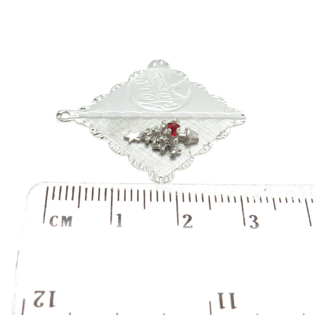 CROWN 925 Sterling Silver Vintage Red Glass "Merry Christmas" Tree Pendant