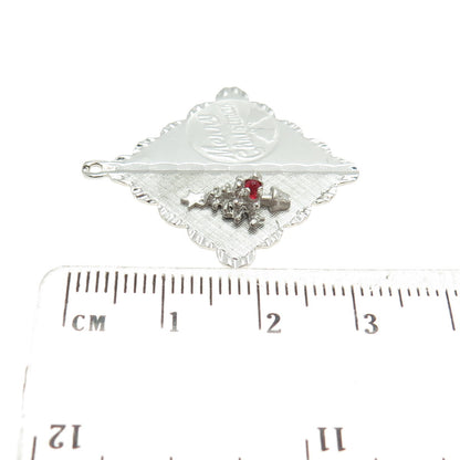 CROWN 925 Sterling Silver Vintage Red Glass "Merry Christmas" Tree Pendant