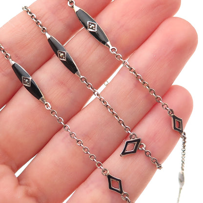 925 Sterling Antique Germany Black Onyx & Marcasite Necklace 28" (missing lock)