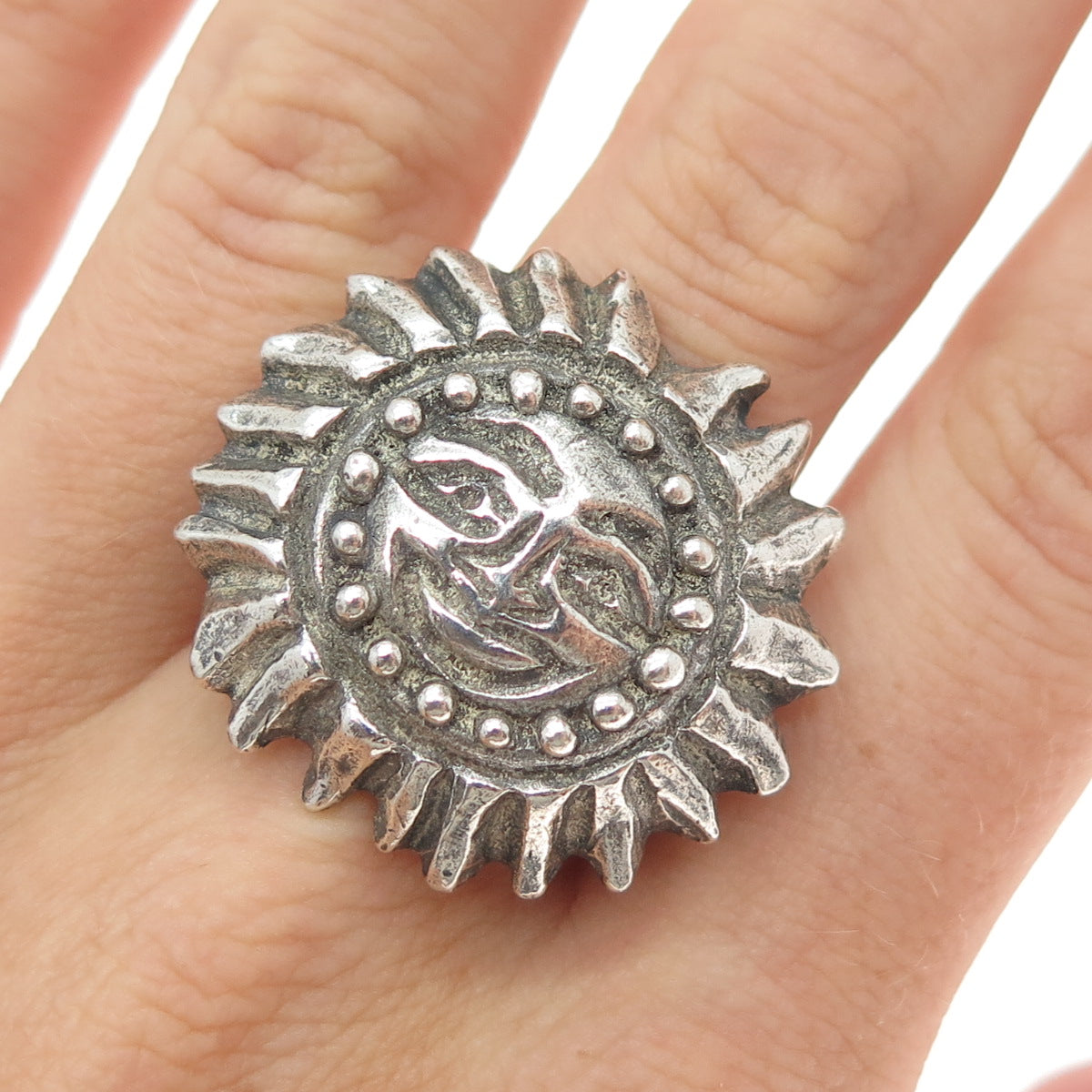 LK KATHERINE LINCOLN 925 Sterling Silver Vintage Sun Face Oxidized Ring Size 9
