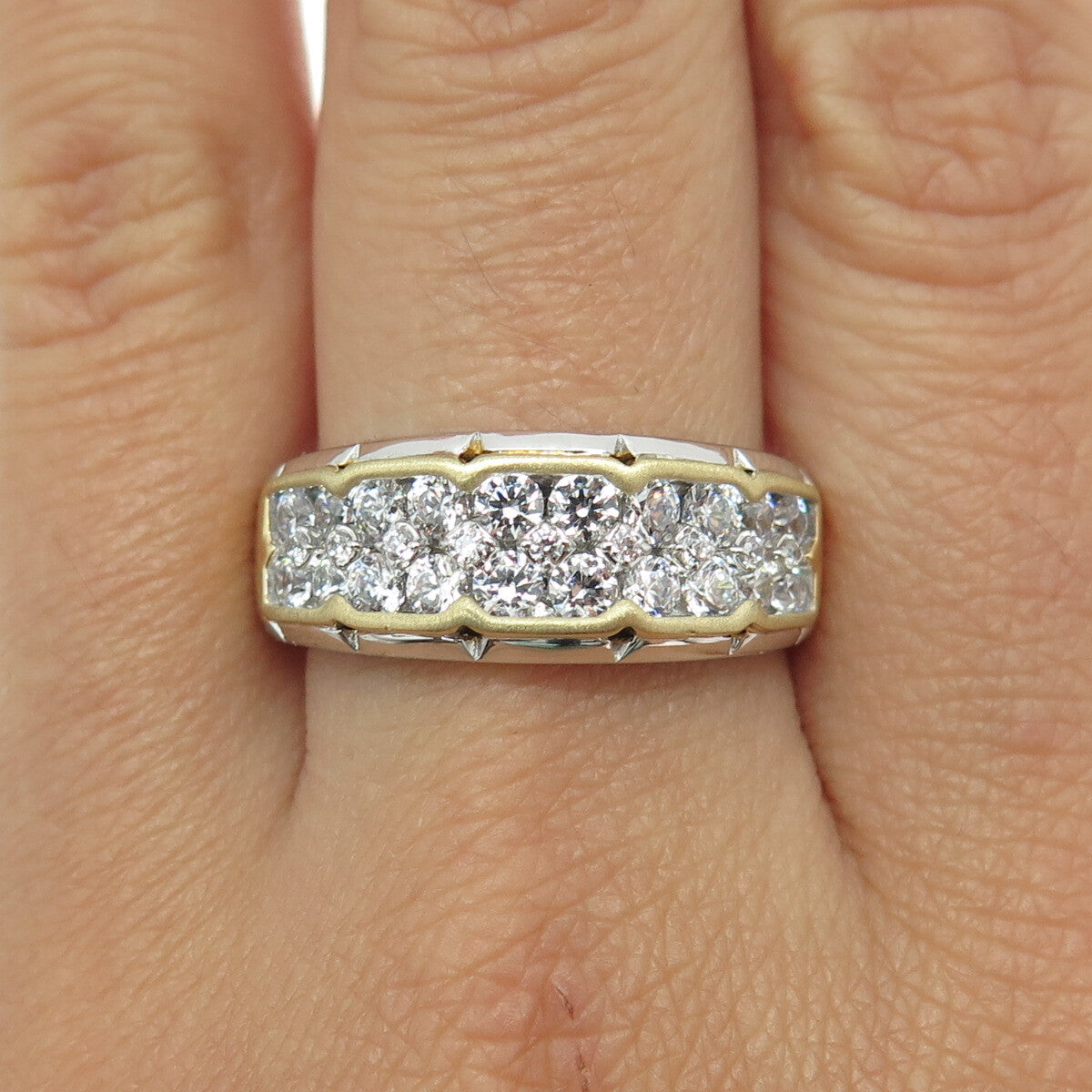 925 Sterling Silver 2-Tone Round-Cut C Z Modernist Ring Size 10.25