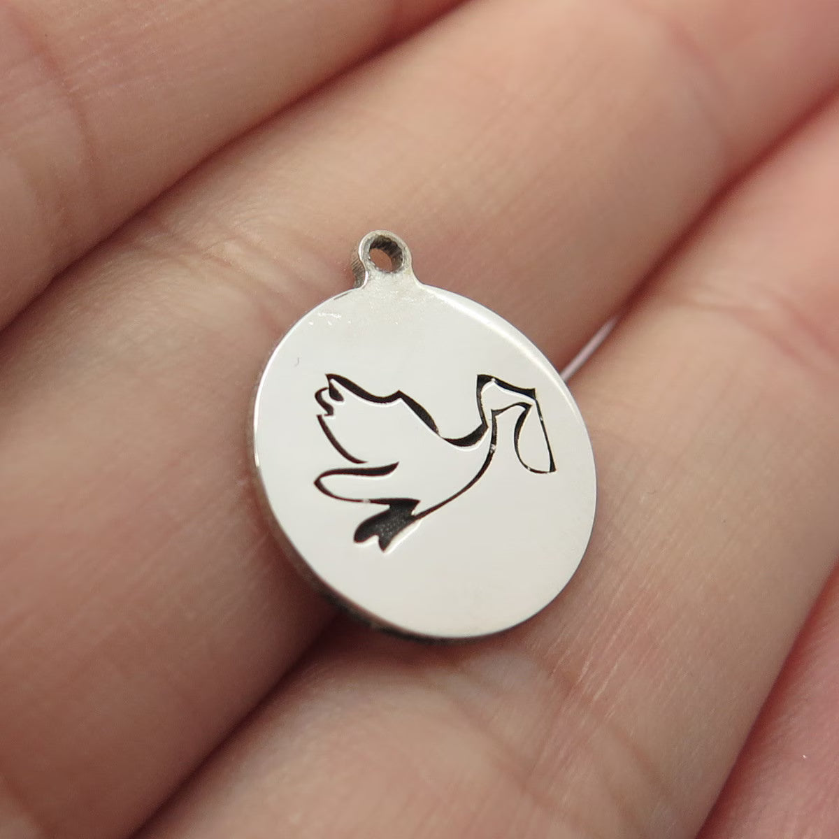 925 Sterling Silver USA Two In Town Stork Charm Pendant