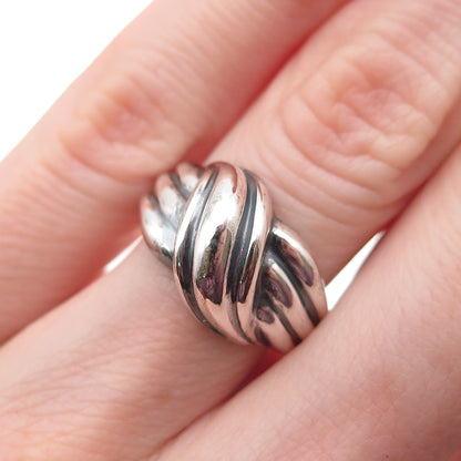 925 Sterling Silver Vintage Modernist Wavy Oxidized Ring Size 6.25