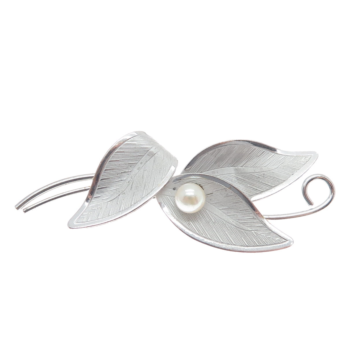 CURTIS CURTMAN 925 Sterling Silver Vintage Real Pearl Modernist Floral Brooch