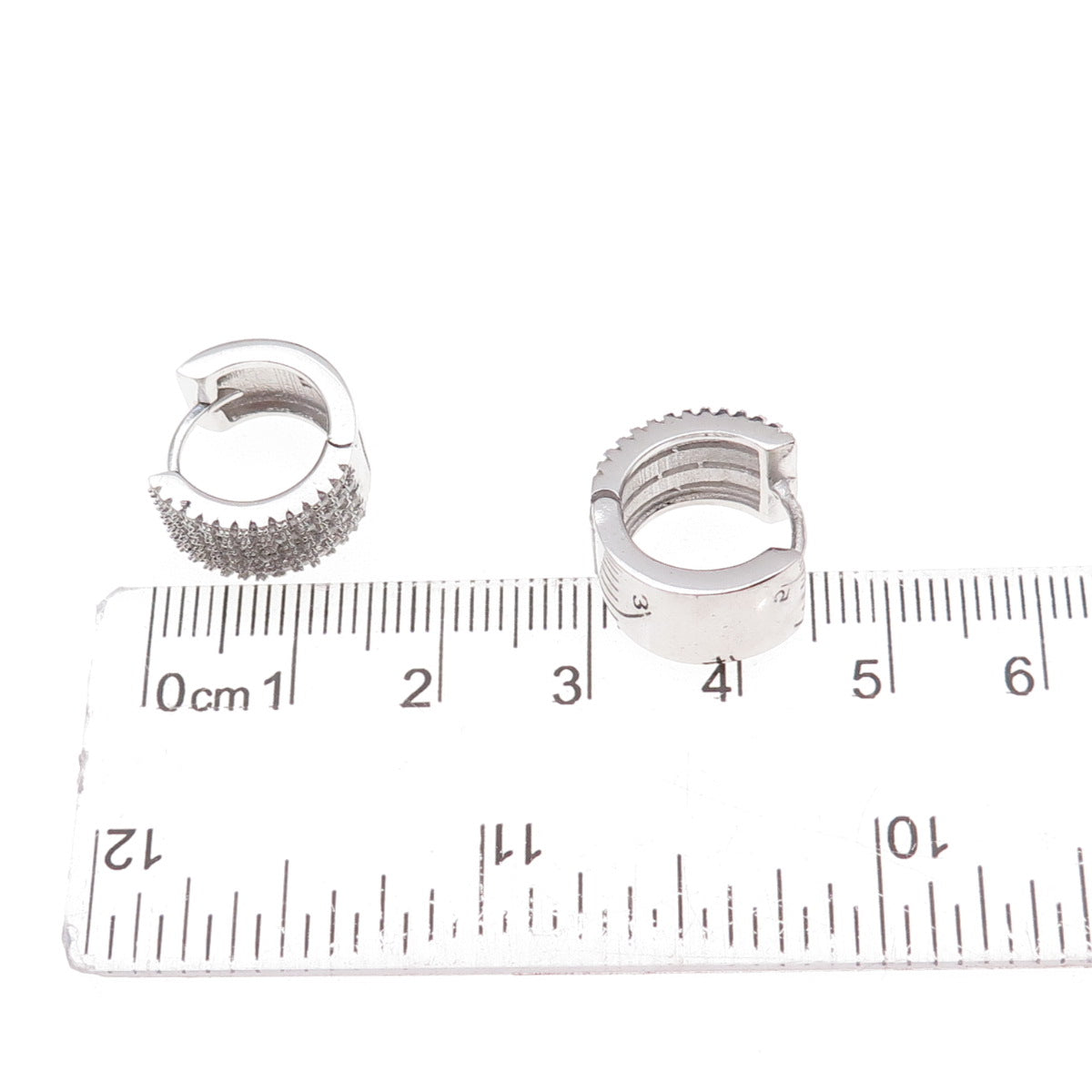 925 Sterling Silver Round-Cut C Z Hoop Earrings