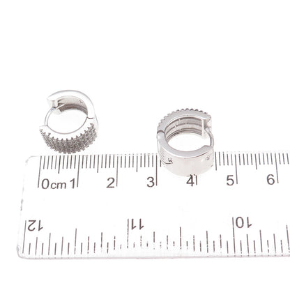 925 Sterling Silver Round-Cut C Z Hoop Earrings
