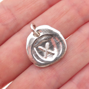 925 Sterling Silver Vintage Letter X Wax Seal Oxidized Charm Pendant