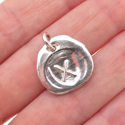925 Sterling Silver Vintage Letter X Wax Seal Oxidized Charm Pendant