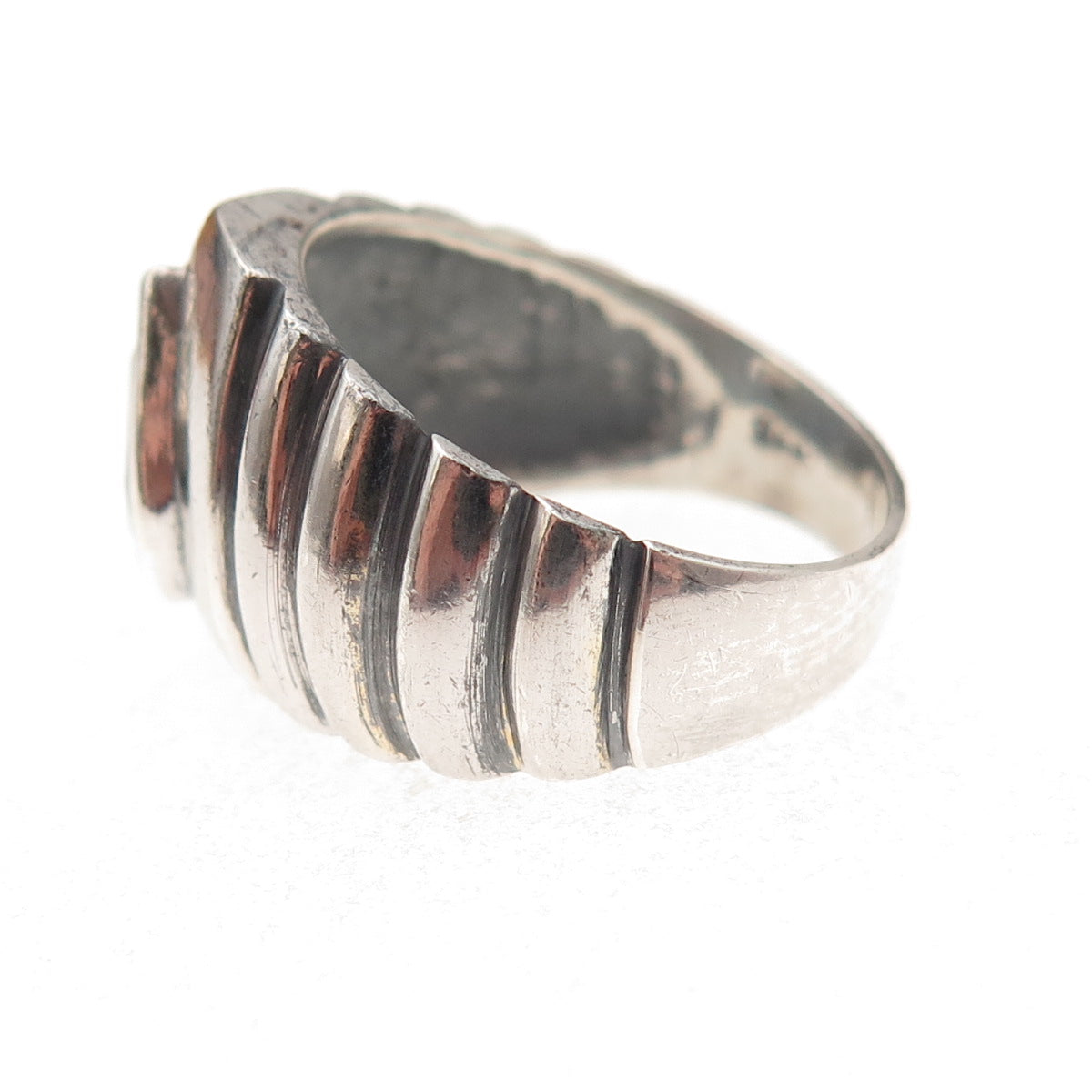 925 Sterling Silver Vintage Pear-Cut C Z Modernist Oxidized Ring Size 7.5