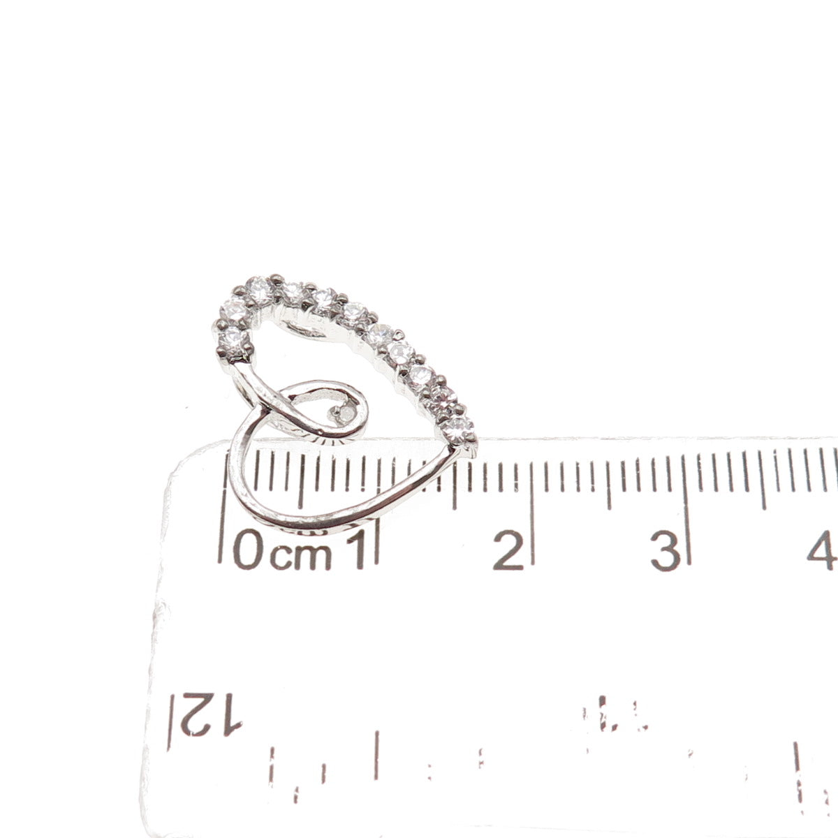 925 Sterling Silver Real Round-Cut Diamond & C Z Heart Mini Slide Charm Pendant