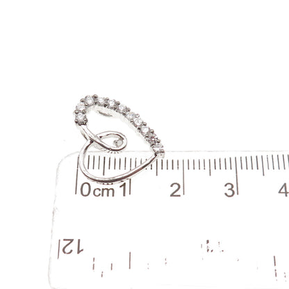925 Sterling Silver Real Round-Cut Diamond & C Z Heart Mini Slide Charm Pendant