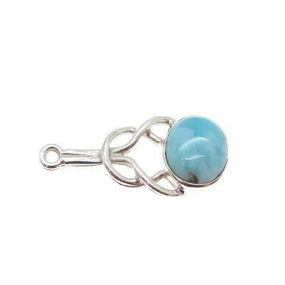 925 Sterling Silver Vintage Real Larimar Modernist Love Knot Pendant