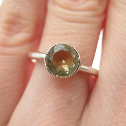 925 Sterling Silver Vintage Real Round-Cut Citrine Ring Size 6