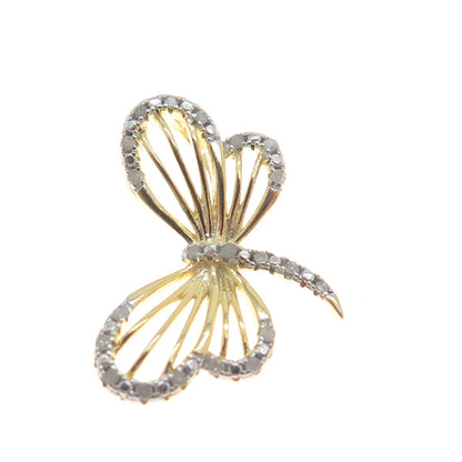 HAN Sterling Silver Gold Plated Real Round-Cut Diamond Butterfly Mini Pendant