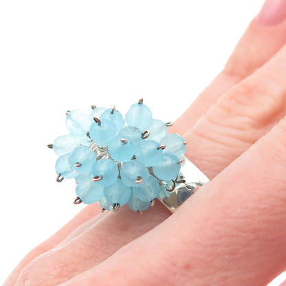 925 Sterling Silver Vintage Real Blue Sky Quartz Dangle Beads Ring Size 5