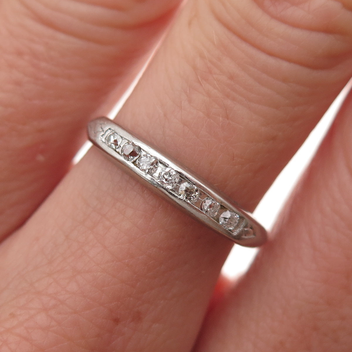 Antique Art Deco Platinum Real Round-Cut Diamond Ring Size 7