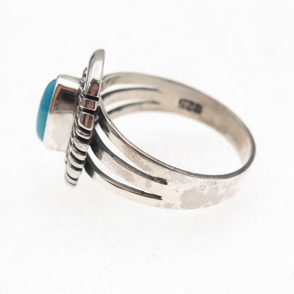 925 Sterling Silver Vintage Real Sleeping Beauty Turquoise Oxidized Ring Size 7