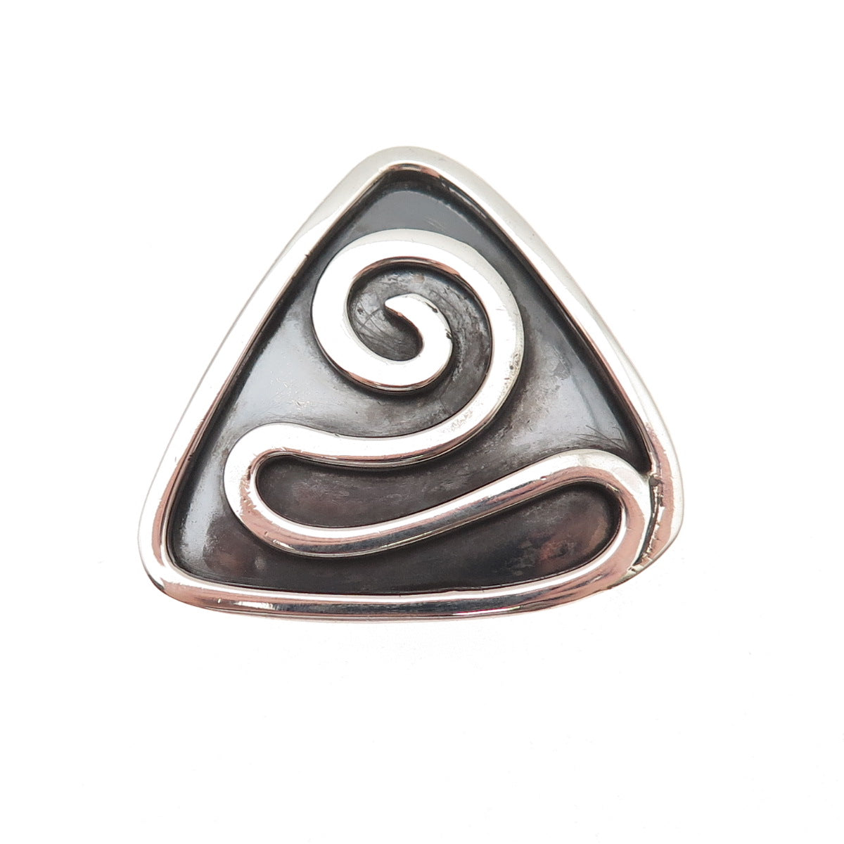 925 Sterling Silver Vintage Modernist Spiral Handwrought Oxidized Pin Brooch