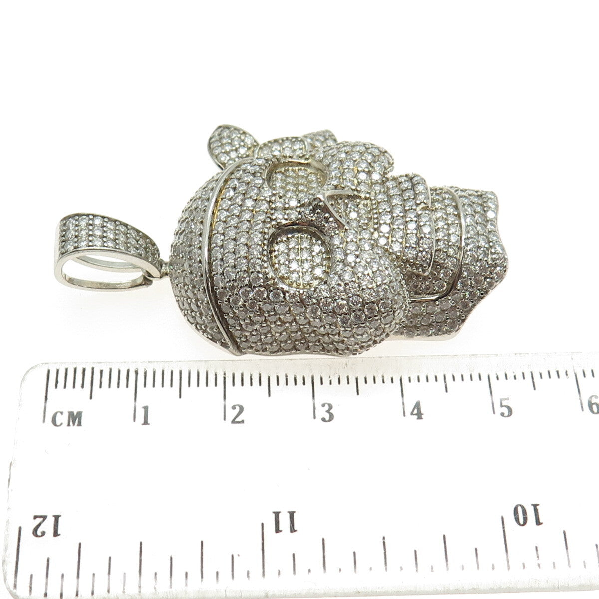 OLIVIA ICE 925 Sterling Silver Real Round-Cut Moissanite Pirate Skull Pendant