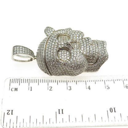 OLIVIA ICE 925 Sterling Silver Real Round-Cut Moissanite Pirate Skull Pendant