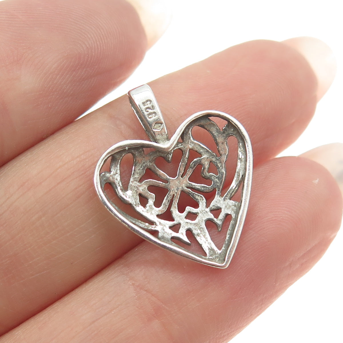 925 Sterling Silver Vintage Lucky Clover & Heart Pendant